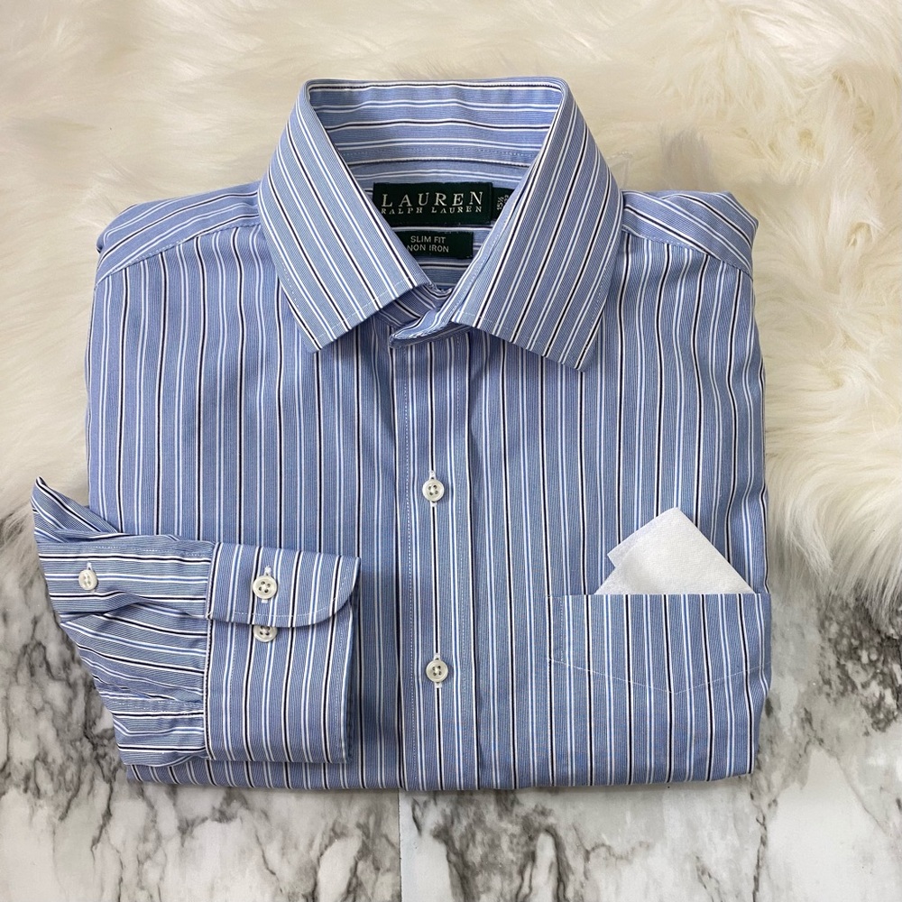 Lauren Ralph Lauren | blue striped button dress shirt